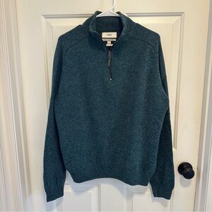MARKS & SPENCER MENS LAMBSWOOL GREEN 1/4 ZIP Sweater Size Large